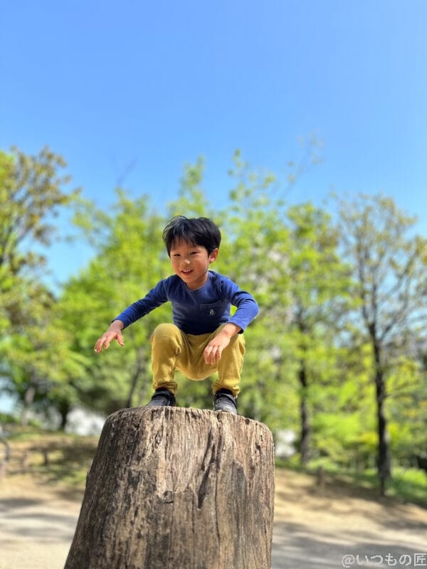 切り株の上の子供